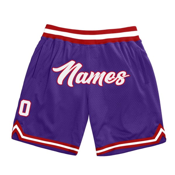 Men's Custom Purple White-Red Authentic Throwback Basketball Shorts