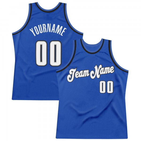 Men's Custom Blue White-Black Authentic Throwback Basketball Jersey