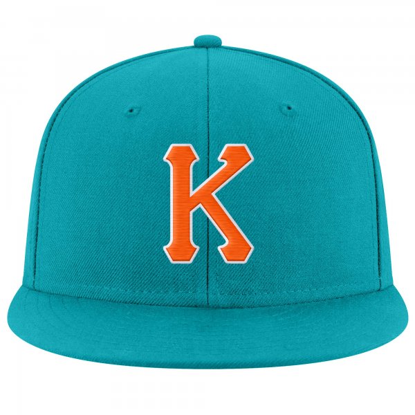 Custom Aqua Orange-White Stitched Adjustable Snapback Hat